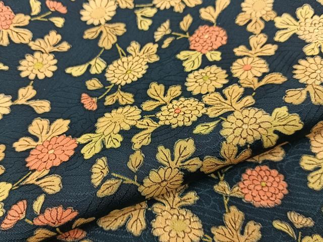 平和屋着物■上質な小紋　菊　濃紺地　正絹　逸品　BAAY6940hj