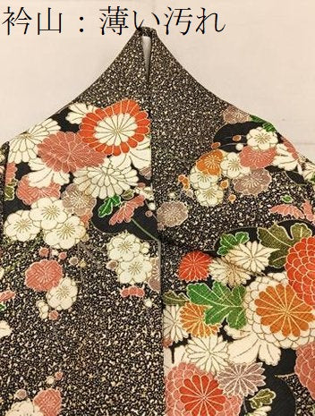 平和屋着物■上質な小紋　雲取菊花文　黒地　金彩　正絹　逸品　BAAY6941hj