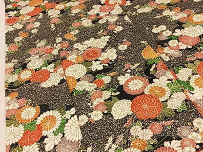 平和屋着物■上質な小紋　雲取菊花文　黒地　金彩　正絹　逸品　BAAY6941hj