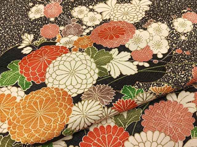 平和屋着物■上質な小紋　雲取菊花文　黒地　金彩　正絹　逸品　BAAY6941hj
