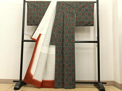 平和屋着物■本場村山大島紬　花菱文　正絹　逸品　BAAY6947hj