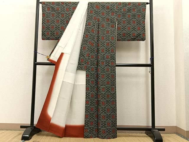 平和屋着物■本場村山大島紬　花菱文　正絹　逸品　BAAY6947hj