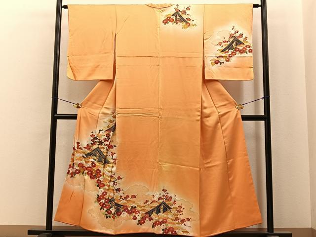 平和屋着物■訪問着　駒刺繍　万幕草花文　暈し染め　金彩　正絹　逸品　BAAY6949hj