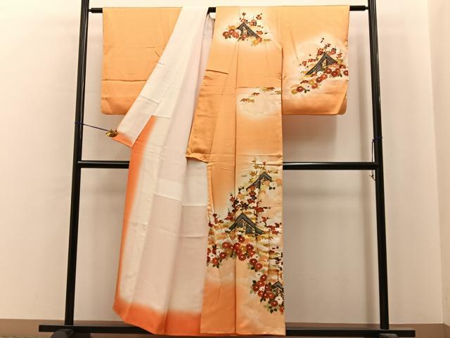平和屋着物■訪問着　駒刺繍　万幕草花文　暈し染め　金彩　正絹　逸品　BAAY6949hj