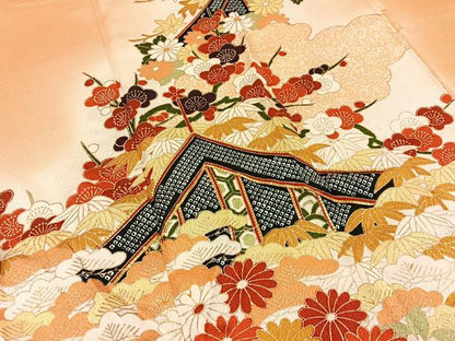 平和屋着物■訪問着　駒刺繍　万幕草花文　暈し染め　金彩　正絹　逸品　BAAY6949hj