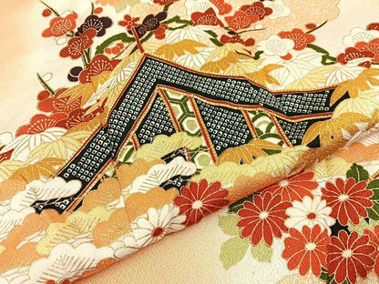 平和屋着物■訪問着　駒刺繍　万幕草花文　暈し染め　金彩　正絹　逸品　BAAY6949hj