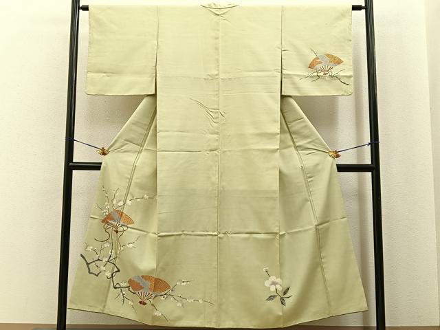 平和屋着物■訪問着　紬地　扇面枝梅文　金彩　正絹　逸品　BAAY6950hj