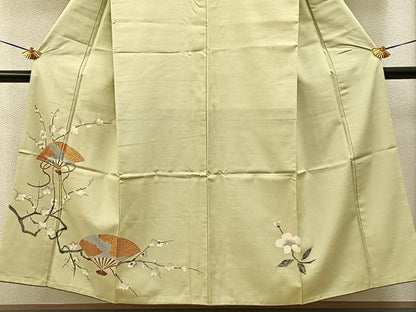 平和屋着物■訪問着　紬地　扇面枝梅文　金彩　正絹　逸品　BAAY6950hj