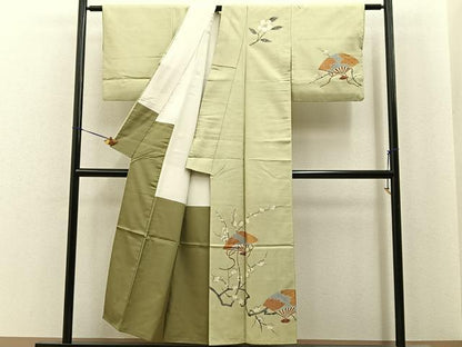 平和屋着物■訪問着　紬地　扇面枝梅文　金彩　正絹　逸品　BAAY6950hj