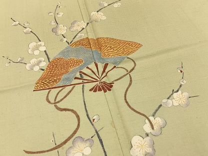 平和屋着物■訪問着　紬地　扇面枝梅文　金彩　正絹　逸品　BAAY6950hj