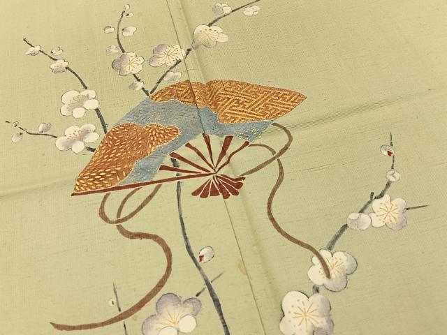 平和屋着物■訪問着　紬地　扇面枝梅文　金彩　正絹　逸品　BAAY6950hj