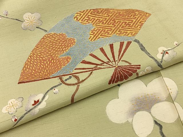 平和屋着物■訪問着　紬地　扇面枝梅文　金彩　正絹　逸品　BAAY6950hj