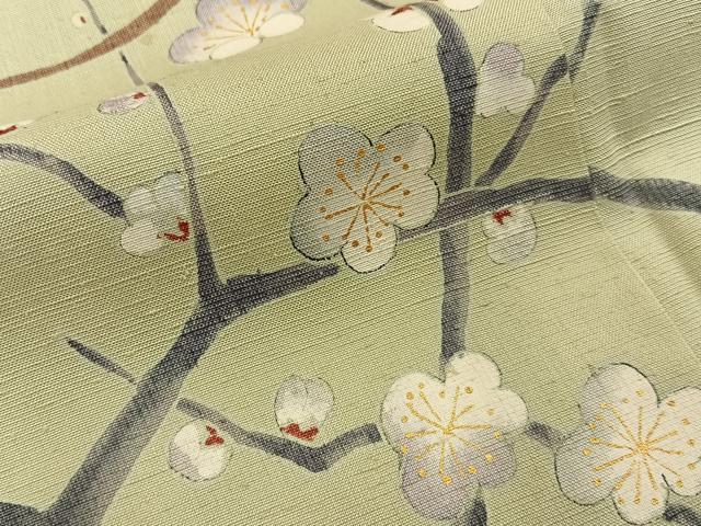 平和屋着物■訪問着　紬地　扇面枝梅文　金彩　正絹　逸品　BAAY6950hj