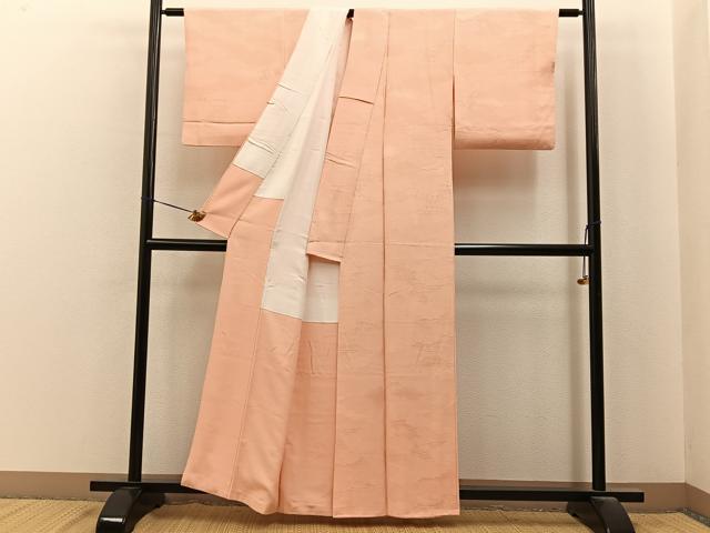 平和屋着物■上質な色無地　雲隠れ吉祥地紋　人色　正絹　逸品　BAAY6951hj