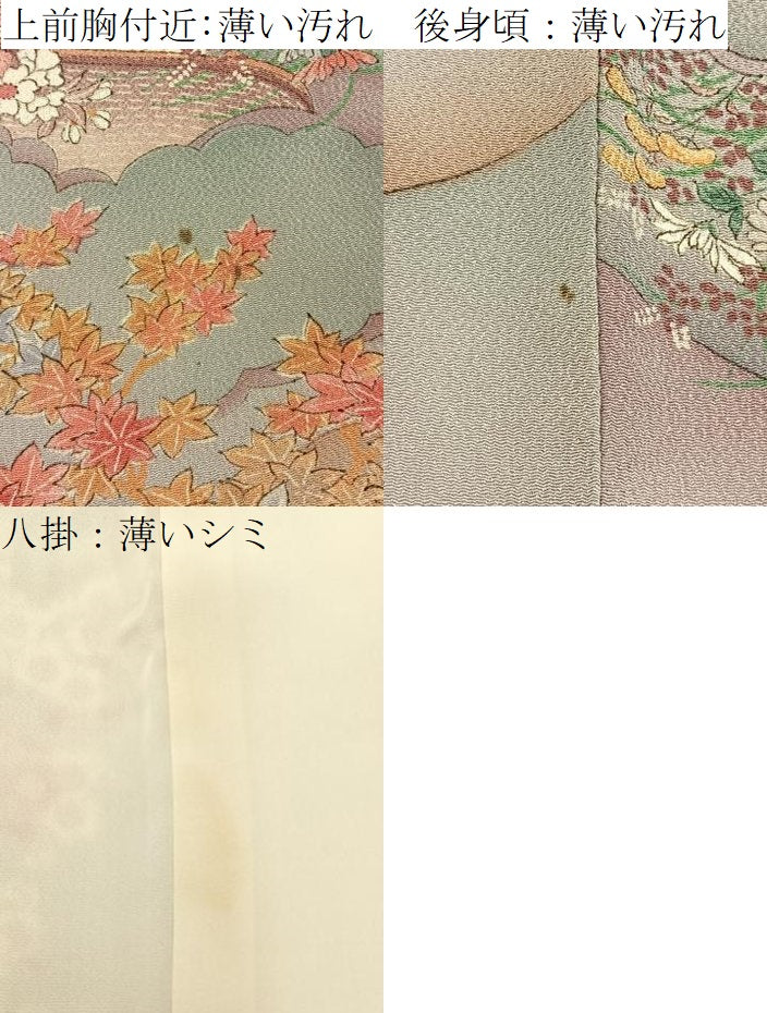 平和屋着物■上質な小紋　御所車秋草文　鬼しぼ縮緬　正絹　逸品　未使用　BAAY6960hj