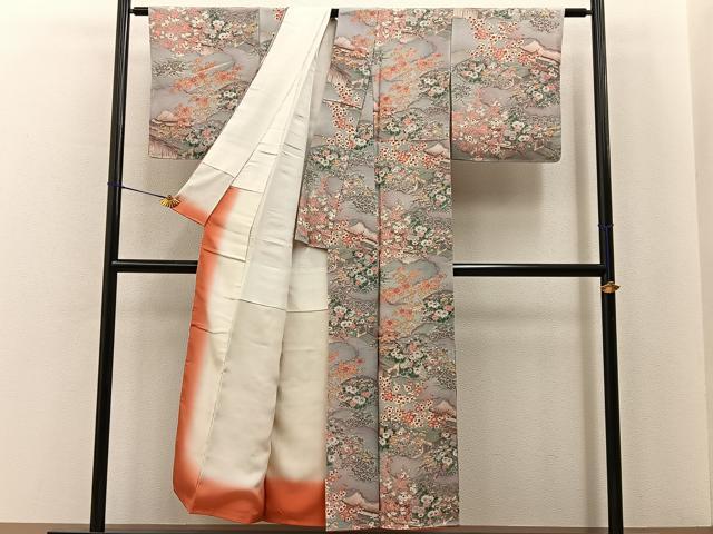 平和屋着物■上質な小紋　御所車秋草文　鬼しぼ縮緬　正絹　逸品　未使用　BAAY6960hj