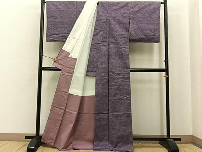 平和屋着物●結城紬　色無地　葡萄鼠色　証紙付き　正絹　逸品　未使用　BAAY6961hj