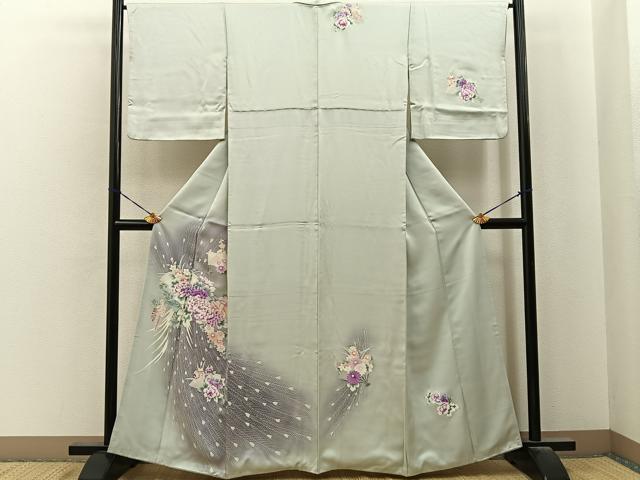 平和屋着物■訪問着　扇面孔雀羽花文　暈し染め　正絹　逸品　BAAY6962hj