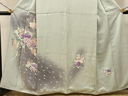 平和屋着物■訪問着　扇面孔雀羽花文　暈し染め　正絹　逸品　BAAY6962hj