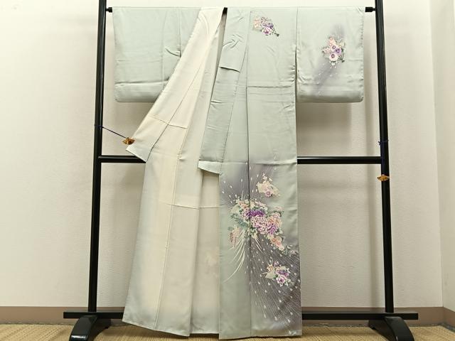 平和屋着物■訪問着　扇面孔雀羽花文　暈し染め　正絹　逸品　BAAY6962hj