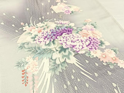 平和屋着物■訪問着　扇面孔雀羽花文　暈し染め　正絹　逸品　BAAY6962hj