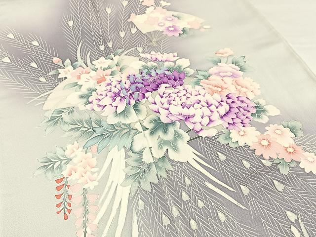 平和屋着物■訪問着　扇面孔雀羽花文　暈し染め　正絹　逸品　BAAY6962hj
