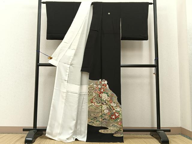 平和屋着物■豪華黒留袖　駒刺繍　松竹梅　花車文　金彩　正絹　逸品　BAAY6963hj