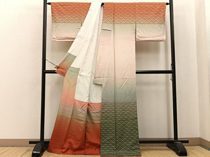 平和屋着物●訪問着　芝草文　暈し染め　金彩　ロング丈　正絹　逸品　BAAY6967hj