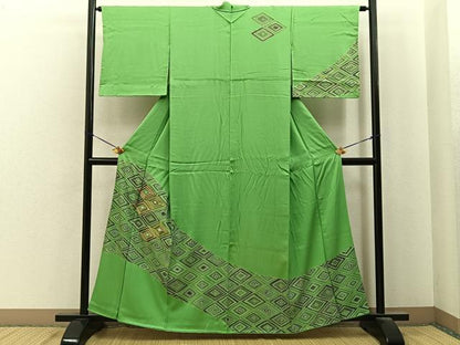 平和屋着物■訪問着　駒刺繍　入子菱　金彩　正絹　逸品　BAAY6970hj