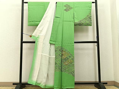 平和屋着物■訪問着　駒刺繍　入子菱　金彩　正絹　逸品　BAAY6970hj