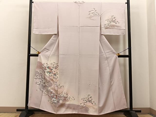 平和屋着物■訪問着　流水草花文　暈し染め　金彩　正絹　逸品　BAAY6971hj