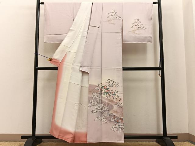 平和屋着物■訪問着　流水草花文　暈し染め　金彩　正絹　逸品　BAAY6971hj