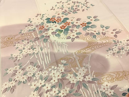 平和屋着物■訪問着　流水草花文　暈し染め　金彩　正絹　逸品　BAAY6971hj