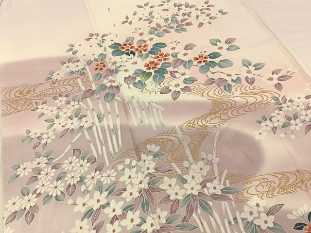 平和屋着物■訪問着　流水草花文　暈し染め　金彩　正絹　逸品　BAAY6971hj
