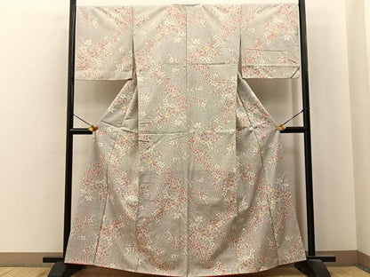 平和屋着物■上質な紬　草花文　正絹　逸品　BAAY6977hj