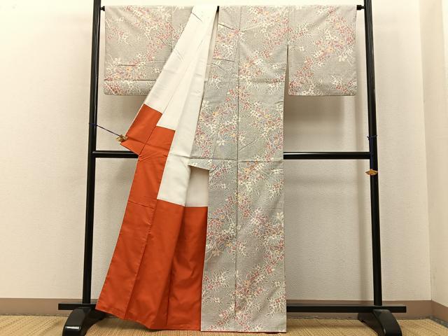平和屋着物■上質な紬　草花文　正絹　逸品　BAAY6977hj