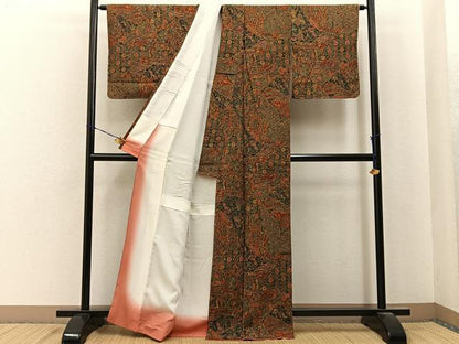 平和屋着物●更勝　小紋　源氏車花蝶文　鬼しぼ縮緬　正絹　逸品　未使用　BAAY6983hj