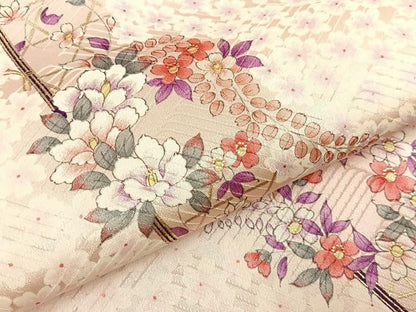 平和屋着物■上質な小紋　竹垣花文　金彩　やまと誂製　ロング丈　正絹　逸品　BAAY6985hj