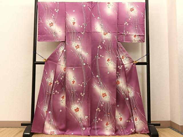平和屋着物■上質な小紋　草花文　暈し染め　銀彩　やまと誂製　正絹　逸品　未使用　BAAY6987hj