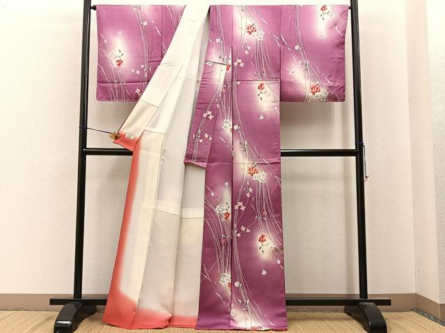 平和屋着物■上質な小紋　草花文　暈し染め　銀彩　やまと誂製　正絹　逸品　未使用　BAAY6987hj