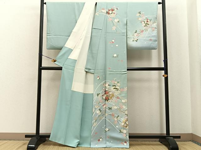 平和屋着物●訪問着　雪輪吉祥花文　暈し染め　金彩　正絹　逸品　BAAY6988hj