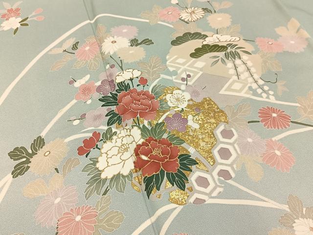 平和屋着物●訪問着　雪輪吉祥花文　暈し染め　金彩　正絹　逸品　BAAY6988hj