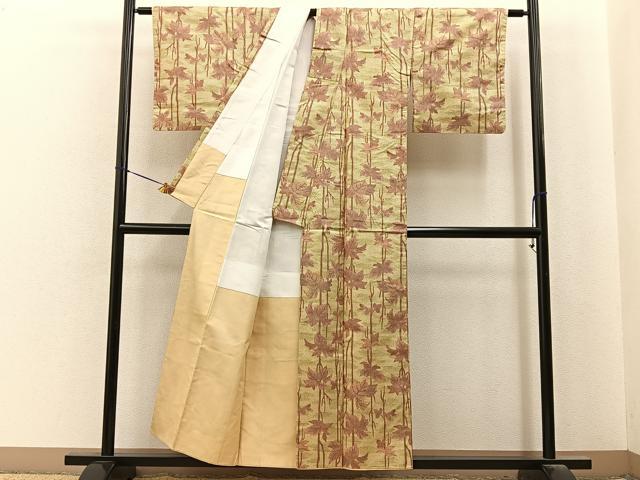 平和屋着物■上質な紬　草葉文　正絹　逸品　BAAY6990hj