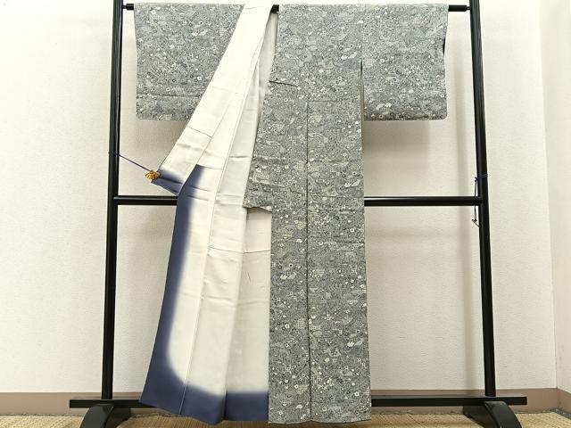 平和屋着物■上質な小紋　重ね山吉祥花文　正絹　逸品　BAAY6992hj