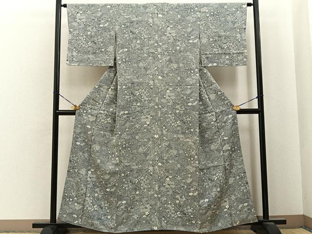 平和屋着物■上質な小紋　重ね山吉祥花文　正絹　逸品　BAAY6992hj