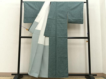 平和屋着物■上質な紬　網代文様　正絹　逸品　BAAY6994hj