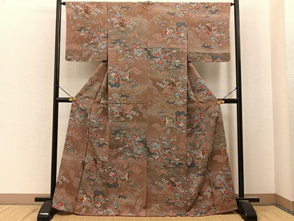 平和屋着物■上質な小紋　御所車吉祥花文　暈し染め　金彩　正絹　逸品　未使用　BAAY6996hj