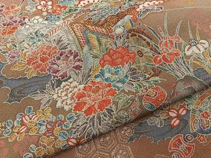 平和屋着物■上質な小紋　御所車吉祥花文　暈し染め　金彩　正絹　逸品　未使用　BAAY6996hj