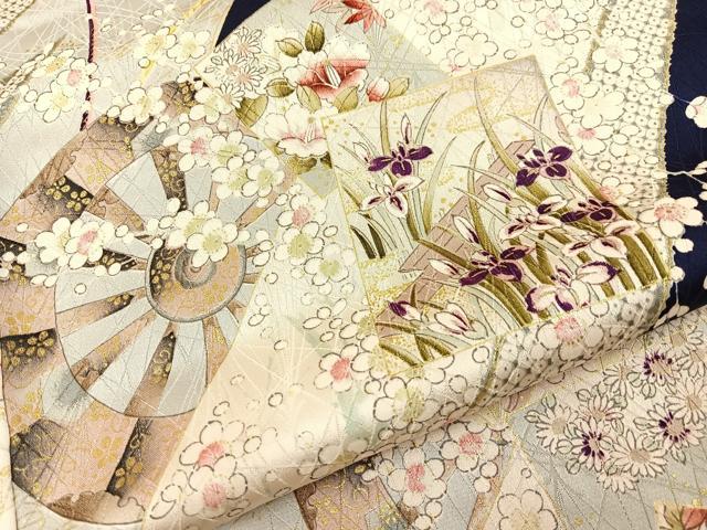 平和屋着物■上質な小紋　源氏車色紙花文　金彩　正絹　逸品　BAAY6999hj