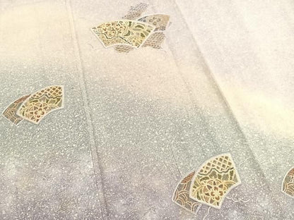 平和屋着物▽中国三大刺繍　スワトウ刺繍　総刺繍　訪問着　単衣　紬地　地紙宝相華　金彩　正絹　逸品　BAAY7346hv